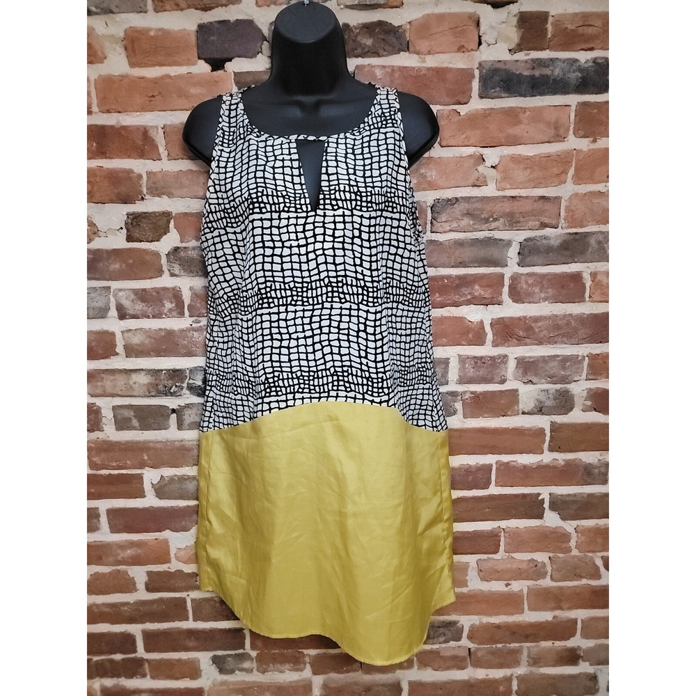 THML Shift Dress Womens L Yellow‎ Colorblock Criss Cross Keyhole Neck Sleeveless